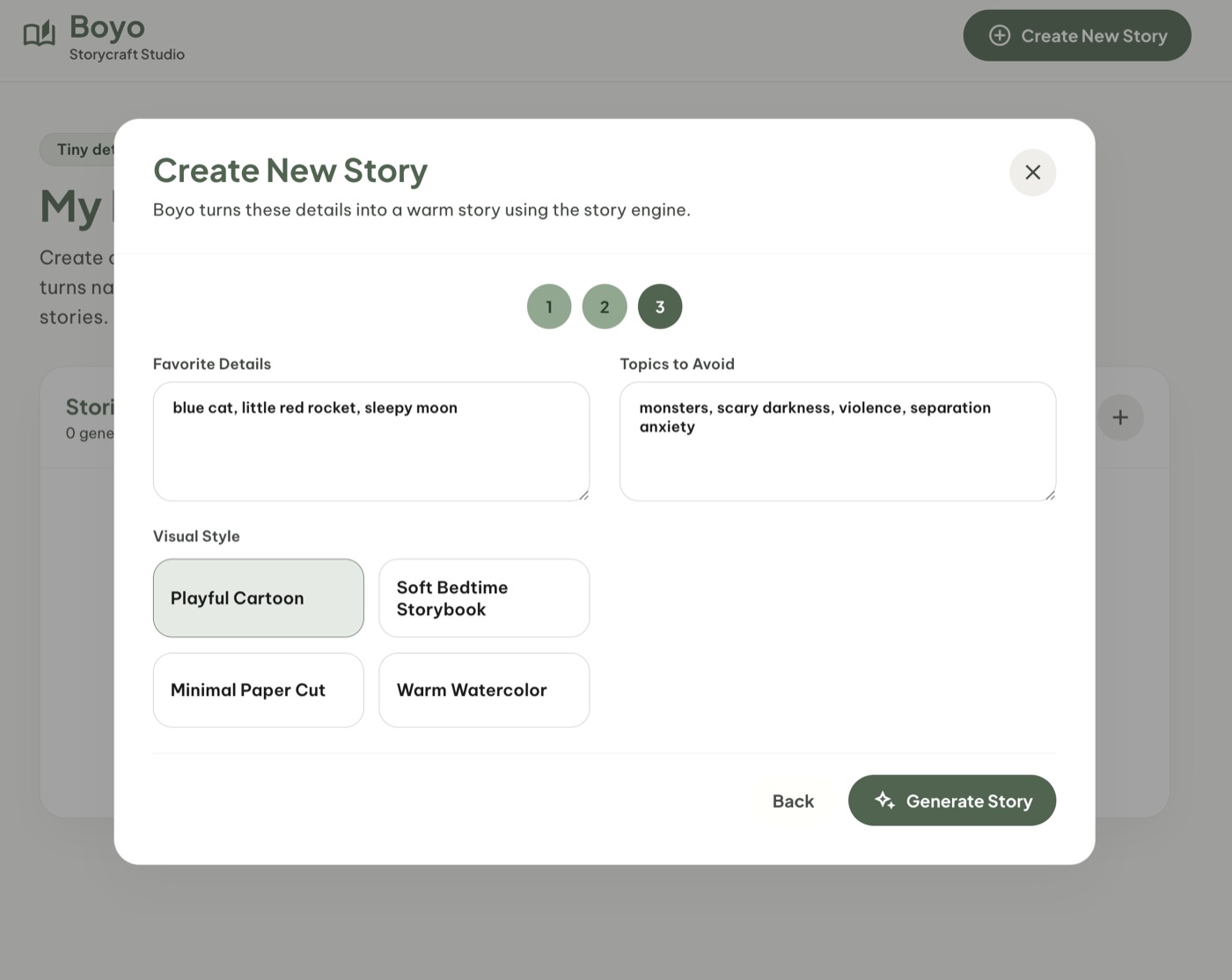 Boyo create story wizard